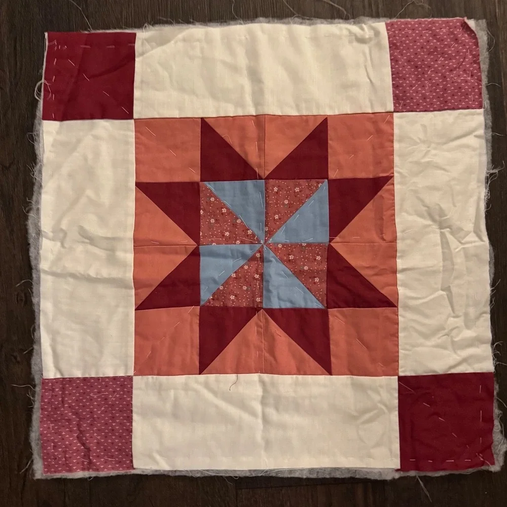 Handmade Quilt Top Panels 12 Vintage Patchwork Red White Blue Cotton